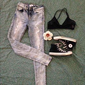High Waisted Acid Wash Jeans | Q