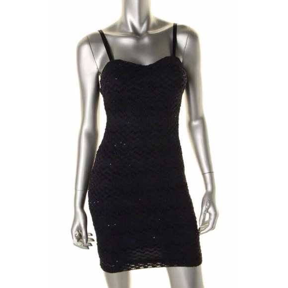 GUESS Ashley Navy Crochet Sequined Party Dress