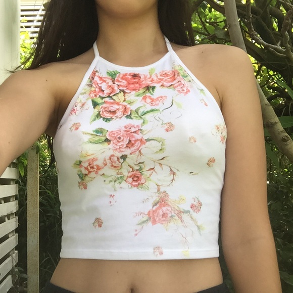 Rose floral halter top