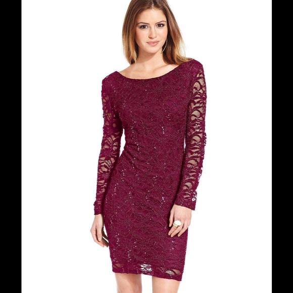 JUMP APPAREL Red Open Back Long Sleeves Dress