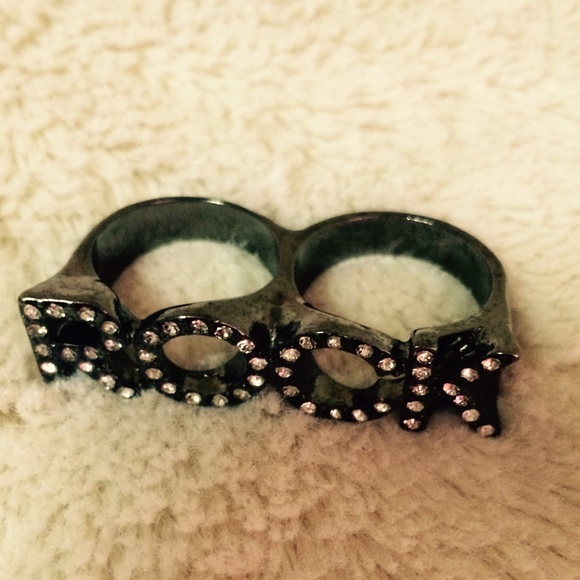Black ring with ROCK rhinestone letters NWOT