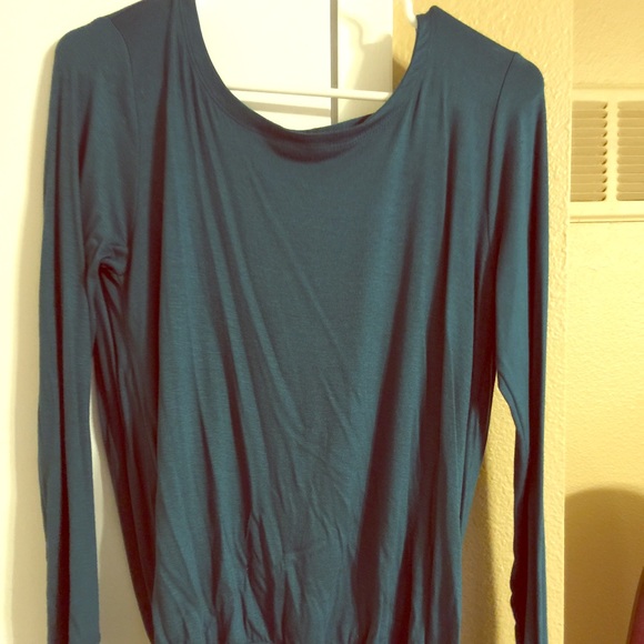 Teal, long sleeve, open back top