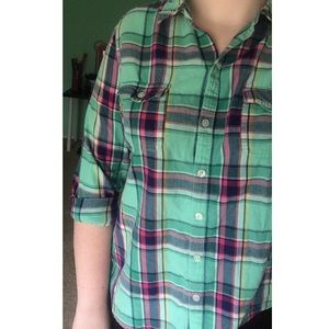 green plaid shirt