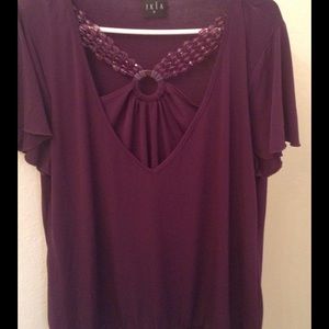 Dressy Plum Blouse w/ Attached Embellishment