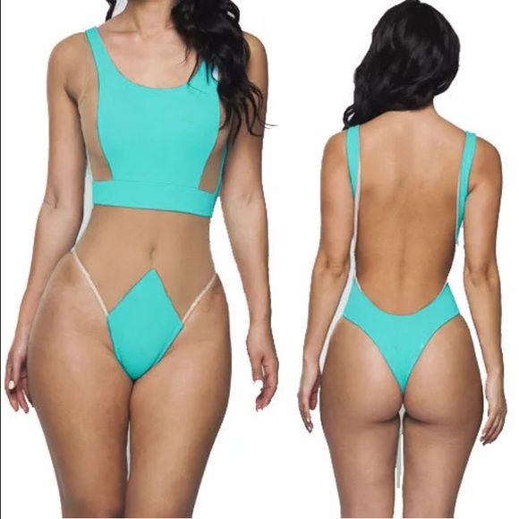 Sexy backless mesh monokini swim set size Medium
