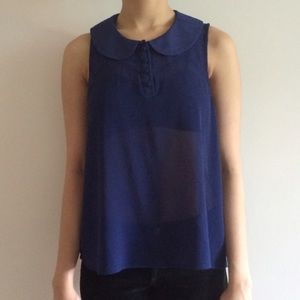 Blue Sheer Peter-Pan Collar Top