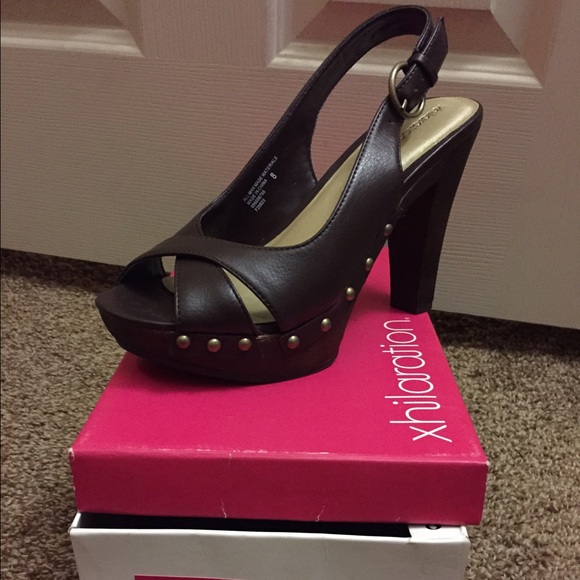 Brown sling back heels