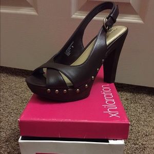 Brown sling back heels