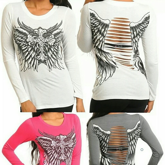 boutique Tops - Cutout shredded hollow out t-shirt top tattoo Long