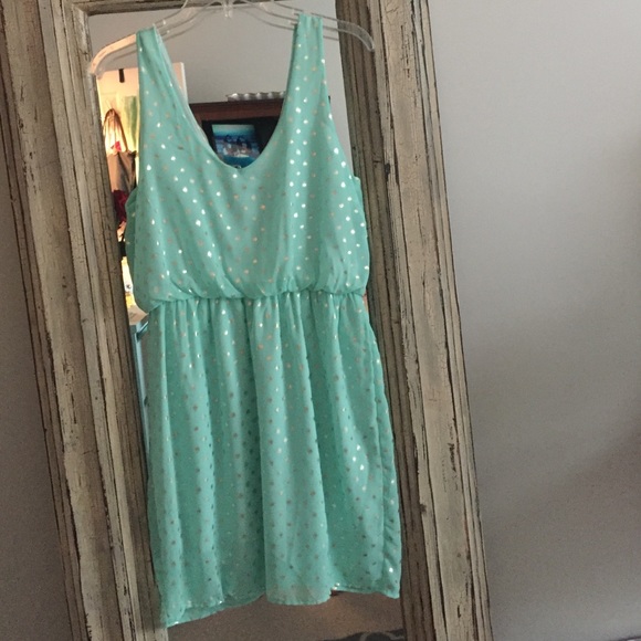 Turquoise and Gold polka dot dress - Picture 3 of 3
