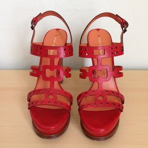 ✂️✂️✂️Via Spiga Red Laser Cut Sandals w/box
