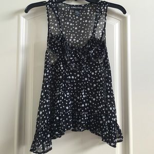 NEW Black Tank Top with White Polka Dots & Flowers