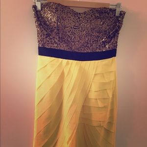 One of a kind dress in yellow and copper sequin