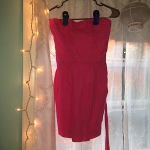 pink strapless short dress