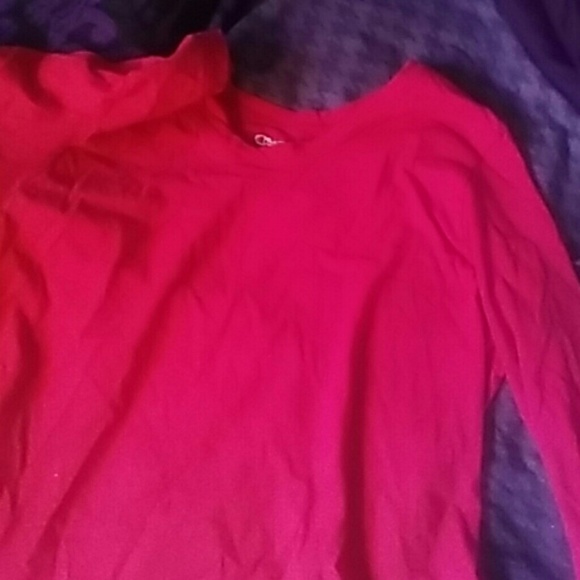 Long sleeved, slight v-neck, dark pink champion.