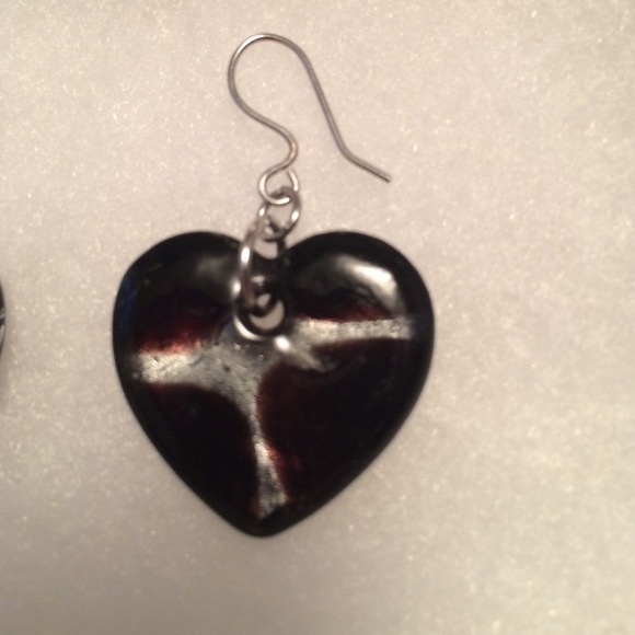 Glass Blown Heart Earrings - Picture 2 of 2