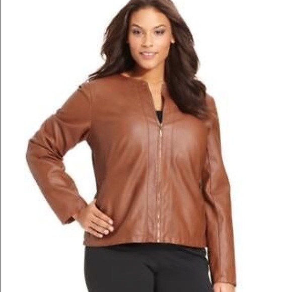Alfani Jackets & Blazers - Alfani Plus Size Faux-Leather Zip-Front Jacket