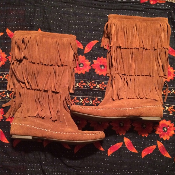 LC Lauren Conrad Fringe Moccasin Boot