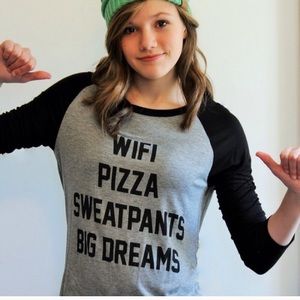 Wifi, Pizza, Big Dreams Graphic Baseball Top