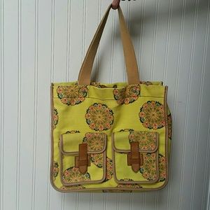 Fossil Canvas Leather Tote