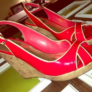 Red and tan high heels