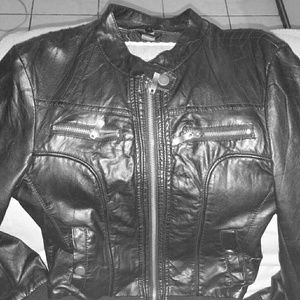 Faux leather jacket.
