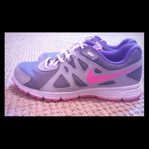 Nike Sneaker-- gray w/pink & purple accents