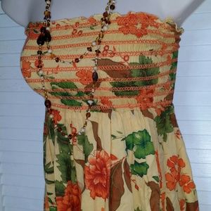 Bright colored strapless sundress