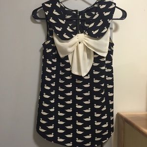 NWOT duck print vintage ribbon bow work blouse