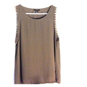 Olive Green Studded Chiffon Top