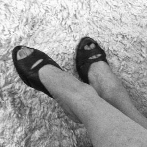 Black open toe mules