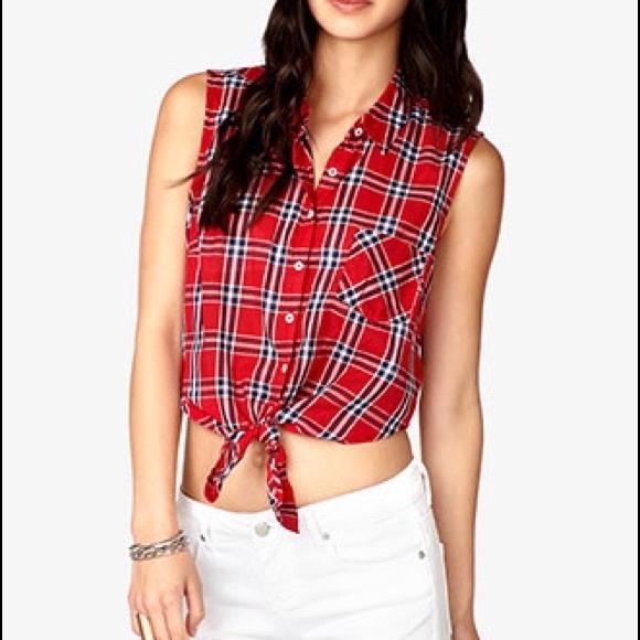 Forever 21 plaid self tie crop top