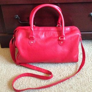 Red bag with shoulder strap