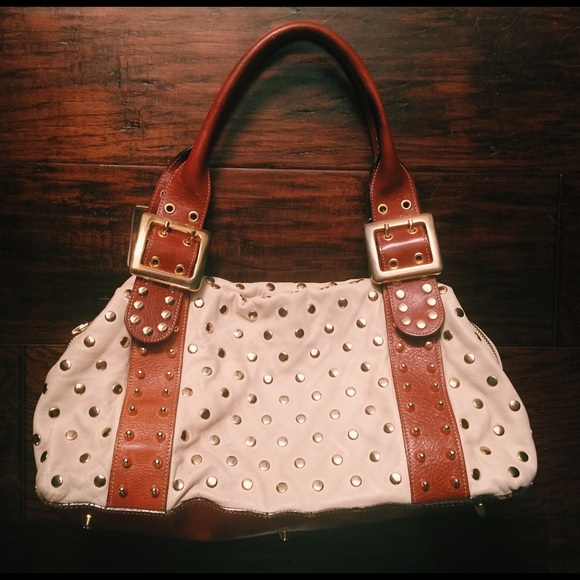 Be&D studded cream & tan satchel leather handbag