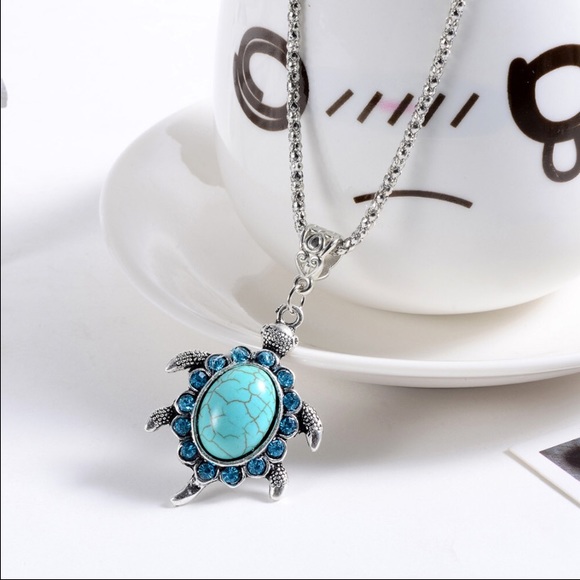Silver turquoise retro turtle necklace earrings - Picture 4 of 4