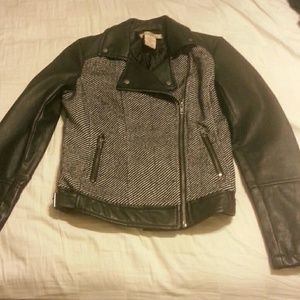 Black faux leather/wool jacket.