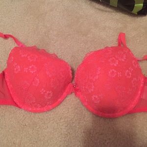 Coral lace push up bra