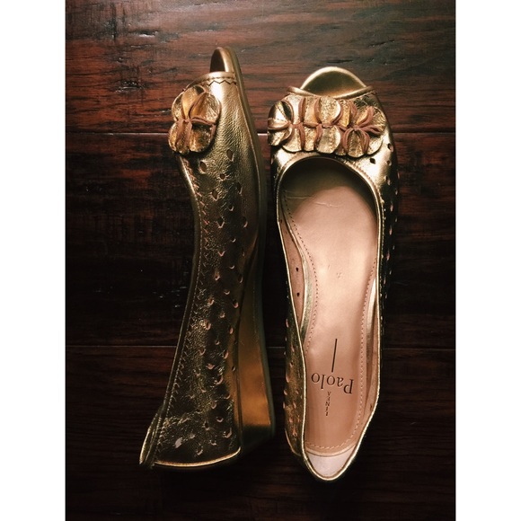 Paolo gold peep toe shoes