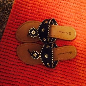 Navy and gold sandals