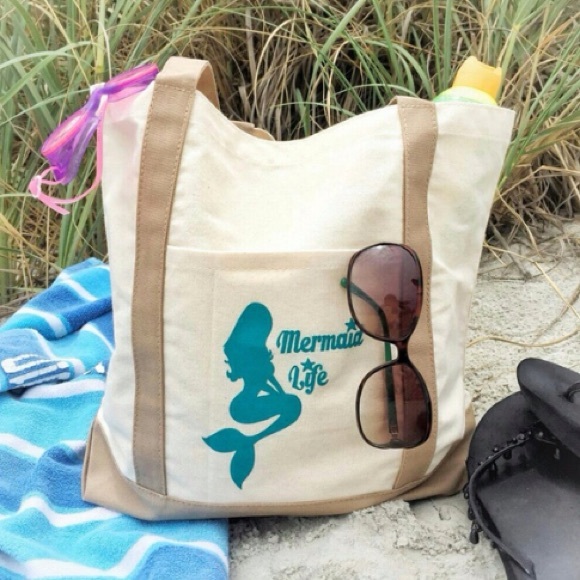 Mermaid Life Canvas Beach Tote (Sand)