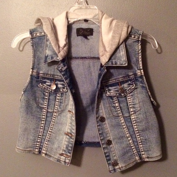 Denim Hooded Vest NWOT