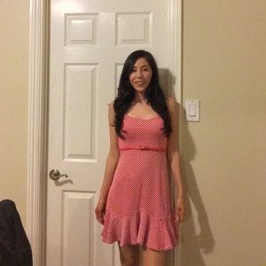 Retro red and white polka dot belted dress!!