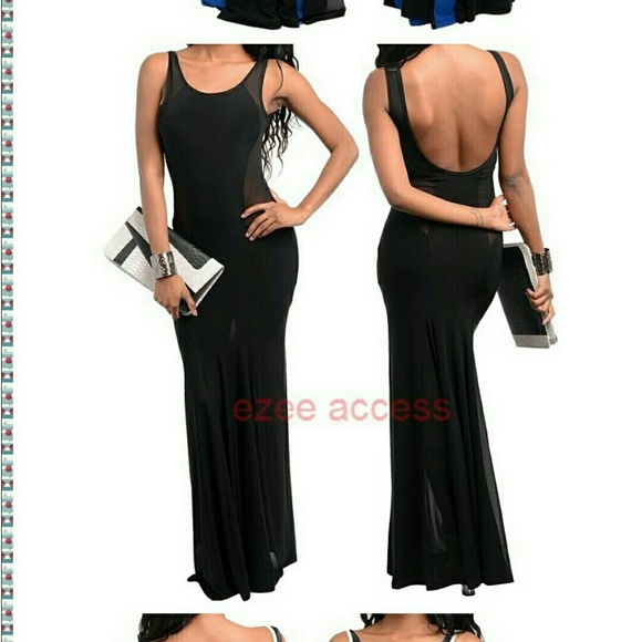 Black Plus size long maxi gown dress mermaid sexy - Picture 2 of 3