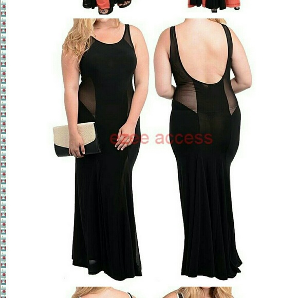 Black Plus size long maxi gown dress mermaid sexy - Picture 3 of 3