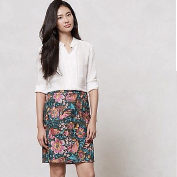 Anthropologie Embroidered Fiore Pencil Skirt Sz 0 - Picture 2 of 4
