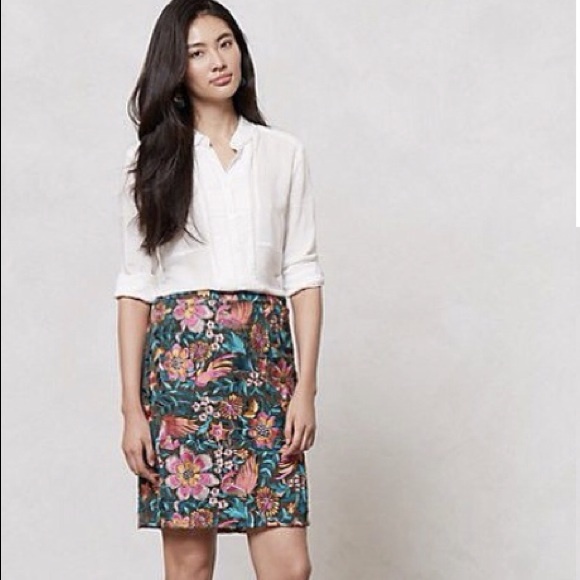 Anthropologie Embroidered Fiore Pencil Skirt Sz 0 - Picture 3 of 4