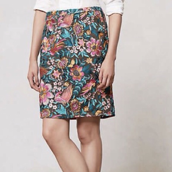 Anthropologie Embroidered Fiore Pencil Skirt Sz 0 - Picture 4 of 4