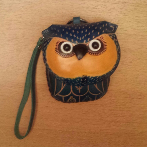 Handmade Leather Owl Zipper Pouch with wrist strap