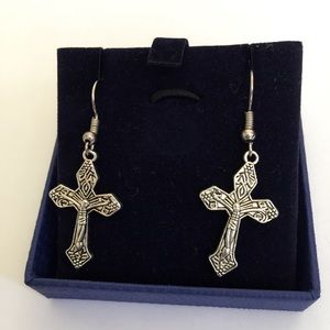 Cross silver plated earrings