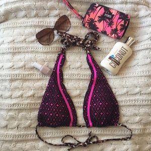 Pink and Brown Crochet Swim Top